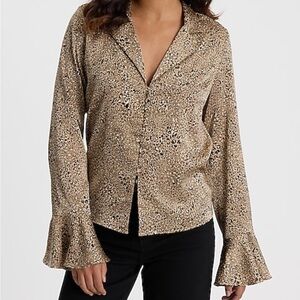 Express Leopard Print Bell Sleeve Blouse